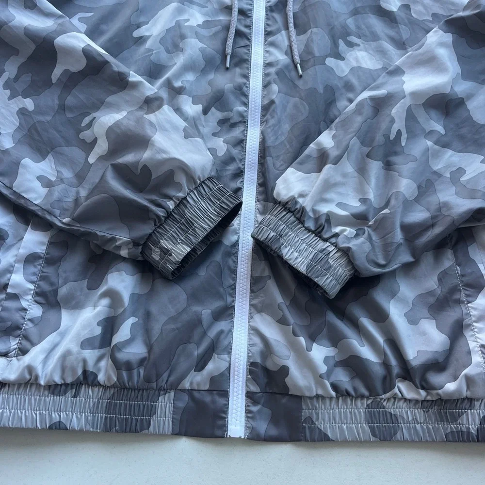 Pink Republic Womens XL Grey Camo Full Zip Hooded Lightweight Windbreaker Jacket